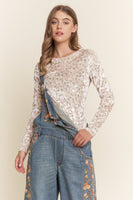 J.nna FITTED Floral Print Velvet Top in Pink Blush