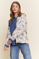 J.nna Denim and Floral Color Block Top in Floral Dark Denim
