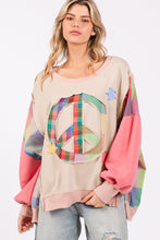 Load image into Gallery viewer, Sage+Fig OVERSIZED Peace Sign and Star Applique Patch Sweatshirt in Multi
