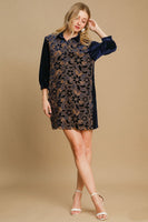 Umgee Velvet Lace Mini Dress in Navy