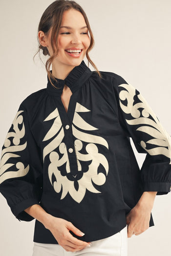 Jodifl Baroque Applique Detail Top in Black
