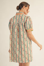 Load image into Gallery viewer, Jodifl Floral and Stripe Print Puff Sleeve Dress in Jade Mix

