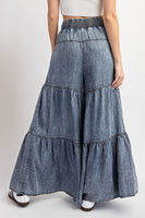 ee:some Snow Washed Tiered Wide Leg Pants in Denim