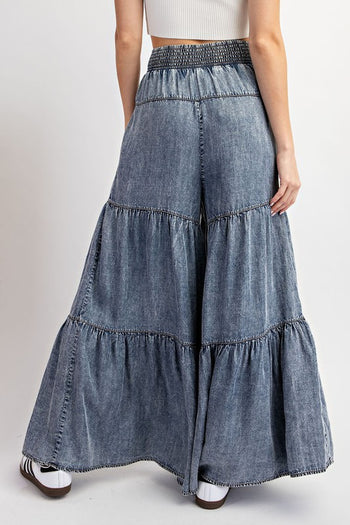 ee:some Snow Washed Tiered Wide Leg Pants in Denim