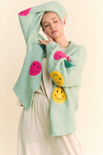 Load image into Gallery viewer, Davi &amp; Dani Open Front Cardigan with Smiley Face Patches in Sage
