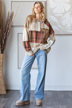 Load image into Gallery viewer, Oli &amp; Hali Mixed Fabric and Plaid Patchwork OVERSIZED Top in Brown
