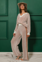 Load image into Gallery viewer, BiBi Two Toned Textured Ribbed Knit Sweater and Pants Set in Ivory/Cinnamon ON ORDER
