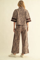 Jodifl Contrast Detail Faux Suede Leopard Top in Beige