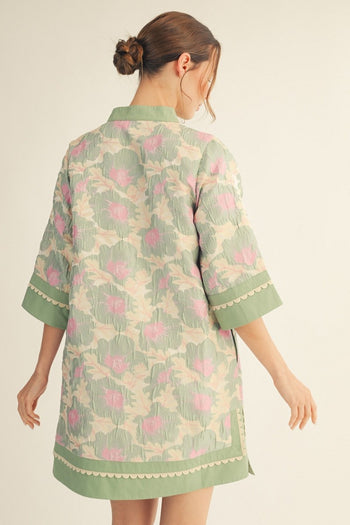 Jodifl Lovely Floral Jacquard Print Dress in Sage  June Adel