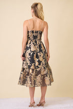 Load image into Gallery viewer, Main Strip Metallic Floral Embossed Midi Dress in Black
