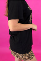 Jess Lea OVERSIZED Vintage T-Shirt with Leopard Bow Patch Front in Black