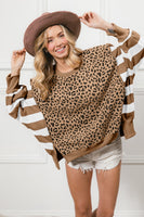 BiBi Leopard and Striped Print Top in Camel