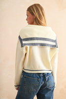 Miou Muse Contrasting Color Button Front Cardigan in Off White/Navy ON ORDER