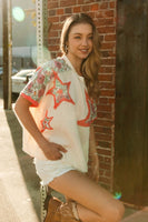 BiBi Cotton Gauze Top With Mix N Match Star Patches in Vanilla