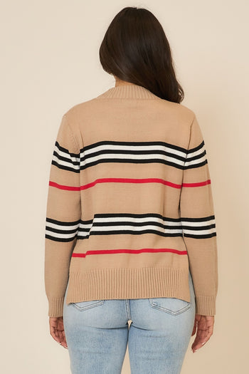 Cozy Co. Multi Striped Knit Sweater in Mocha