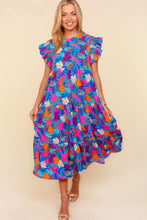 Load image into Gallery viewer, Haptics Tropical Floral Print Tiered Maxi Dress in Blue/Fuchsia/Orange
