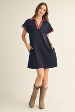 Load image into Gallery viewer, Jodifl Contrast Accent Solid Casual Dress in Navy Mix

