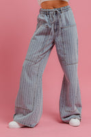 BiBi Washed Pinstripe Cargo Pants in Denim