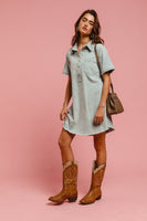 BiBi Washed Twill Dress in Slate Blue