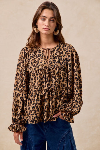 BiBi Lightweight Textured Tiered Top in Leopard