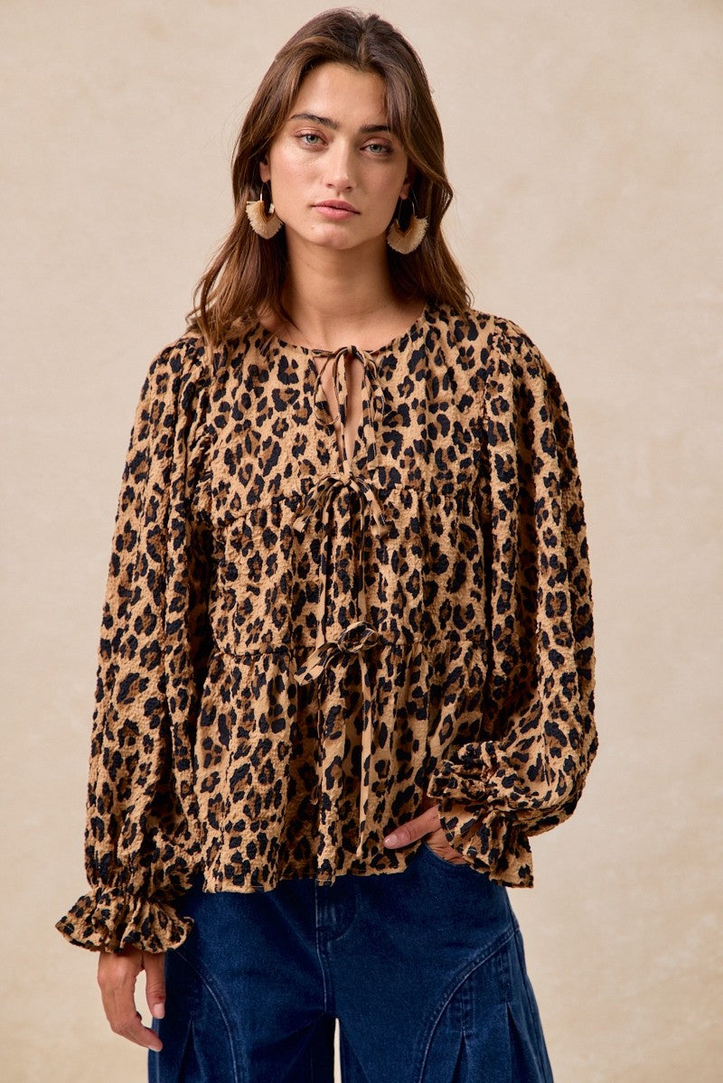 BiBi Lightweight Textured Tiered Top in Leopard