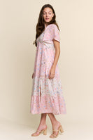 J.nna Floral Print Maxi Dress in Floral Pink Cream