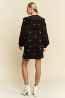 Davi & Dani Solid Color Jacket with Ribbon Embroidery in Black