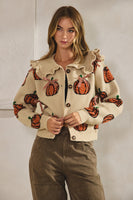 LovLov Sailor Collar Pumpkin with Ribbon Cardigan in Oatmeal