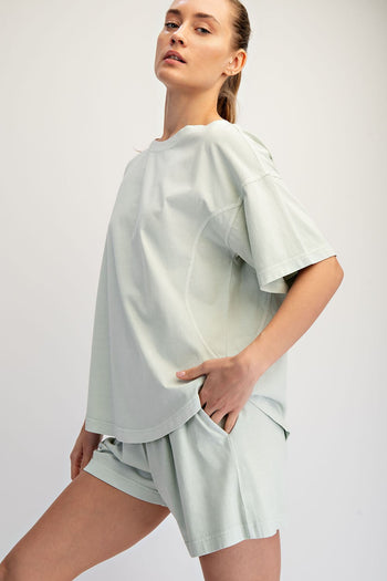Rae Mode Pigment Washed Cotton Top and Short Set in Soft Mint