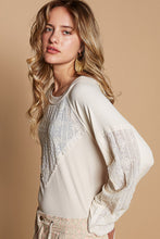 Load image into Gallery viewer, POL Ribbed Knit Top with Crochet Lace Inset Details in Almond Milk
