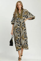 Umgee Abstract Print Midi Dress in Olive Mix