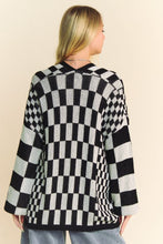 Load image into Gallery viewer, Davi &amp; Dani Two Toned Mixed Checkered Print Open Front Cardigan in Black White
