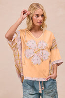BiBi Mix n Match Hooded Top with Large Flower Patch Front in Peach