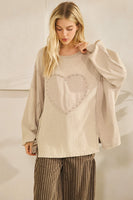 Sage+Fig Studded Heart Patched Top in Gray