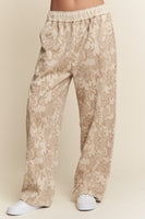 J.nna Textured Floral Print Pants in Multi Taupe