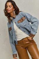 So Me Denim Jacket with Contrasting Faux Leather Details in Denim/Brown