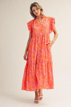 Load image into Gallery viewer, Jodifl Tropical Bloom Ruffle Sleeve Midi Dress in Orange
