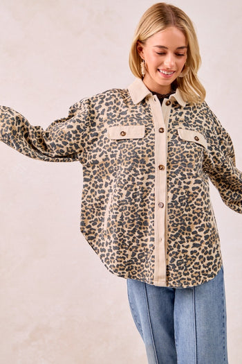 BiBi Mineral Washed Leopard Print Shacket