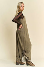 Load image into Gallery viewer, Davi &amp; Dani French Terry and Contrasting Ribbed Knit Jumpsuit in Mocha Olive
