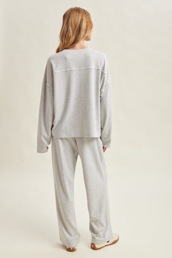 Wishlist Striped Knit Top And Pants Set in Heather Grey/Cream