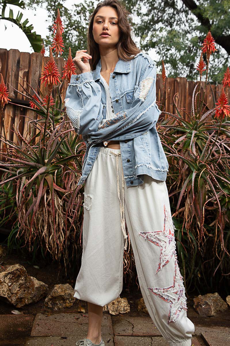 POL Patchwork Denim Jacket in Denim – June Adel