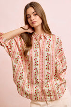 Load image into Gallery viewer, BiBi Bold Woven Striped Floral Print Button Down Top in Red
