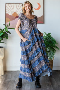 Oli & Hali Mixed Floral Print Layered Maxi Dress in Blue