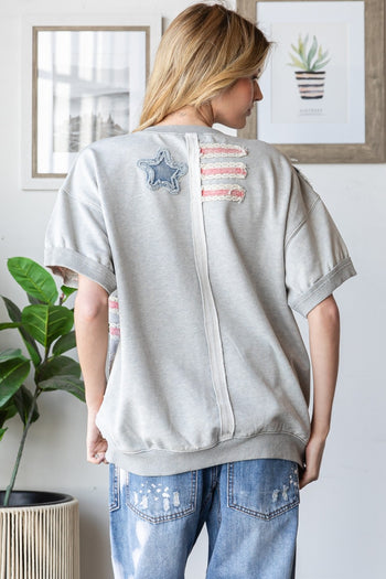 Oli & Hali American Flag Knit Top in Heather Grey