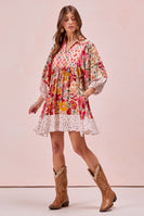 BiBi Mix N Match Print Mini Dress in Rose Mix
