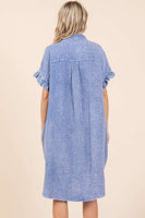 Mittoshop Cotton Gauze Mini Length Shirt Dress in Blue FINAL SALE