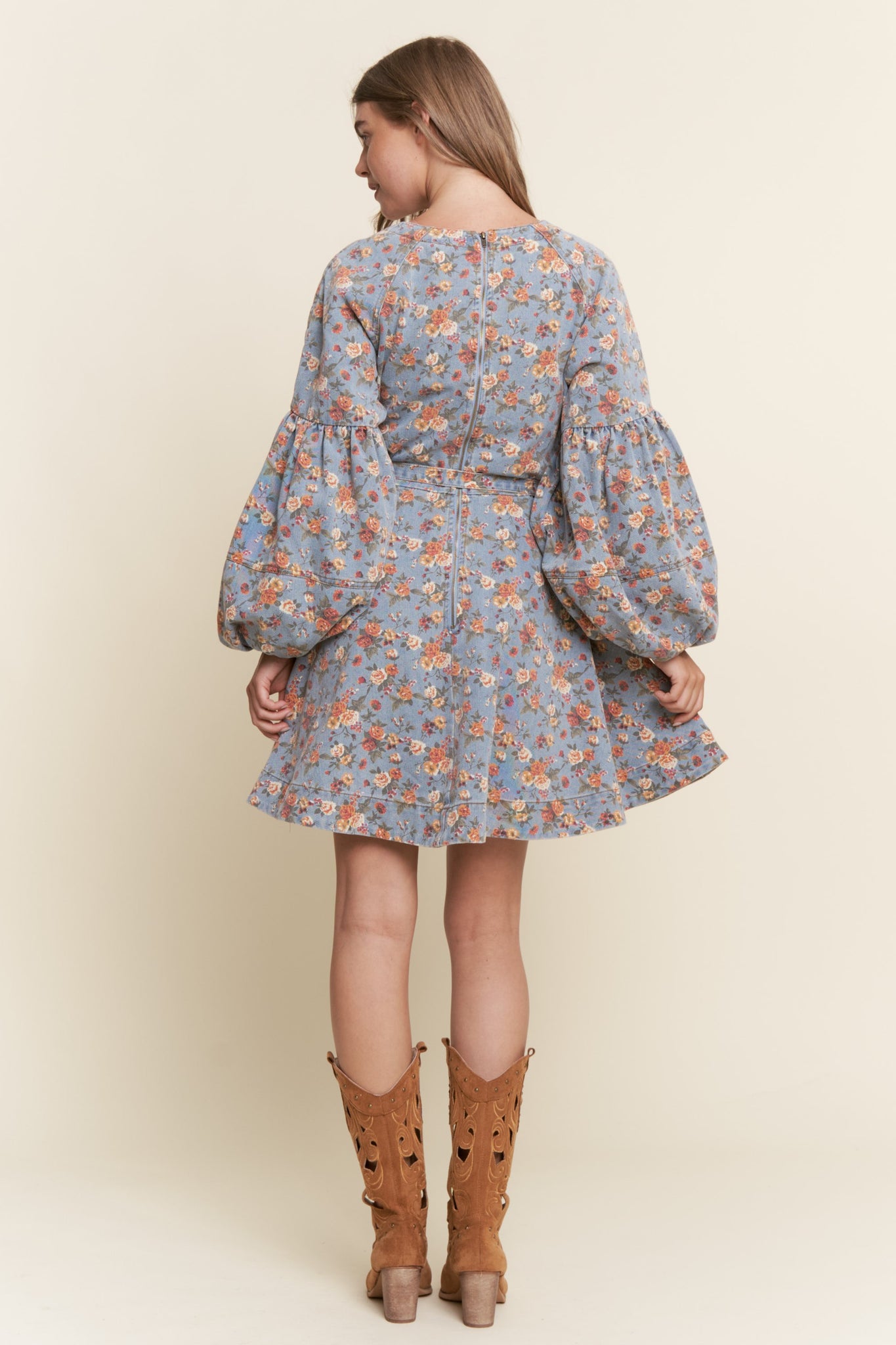 J.nna Denim Floral Print Belted Mini Dress in Floral Denim S J.nna Denim Floral Print Belted Mini Dress in Floral Denim S