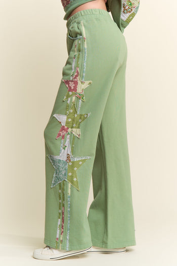 J.nna Multi Pattern Patched French Terry Pants in Sage Multi