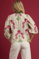 Umgee Floral Print Ruffle Top in Stone Mix