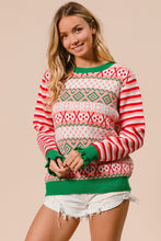 Load image into Gallery viewer, BiBi Mixed Print and Striped Christmas Knit Sweater in Red Mix
